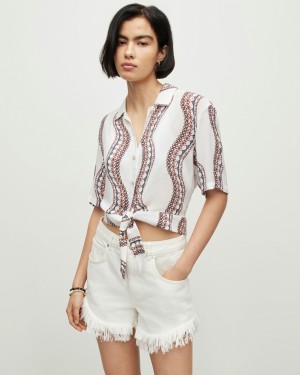 All Saints Leni Leticia Hawaiian Cropped Shirt Topjes Dames Wit | 501-TGSNHY